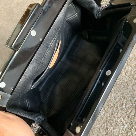 Handmade Genuine Leather Cherry-printed, Acrylic Frame Clutch/Wristlet/Crossbody - Picture 15 of 16